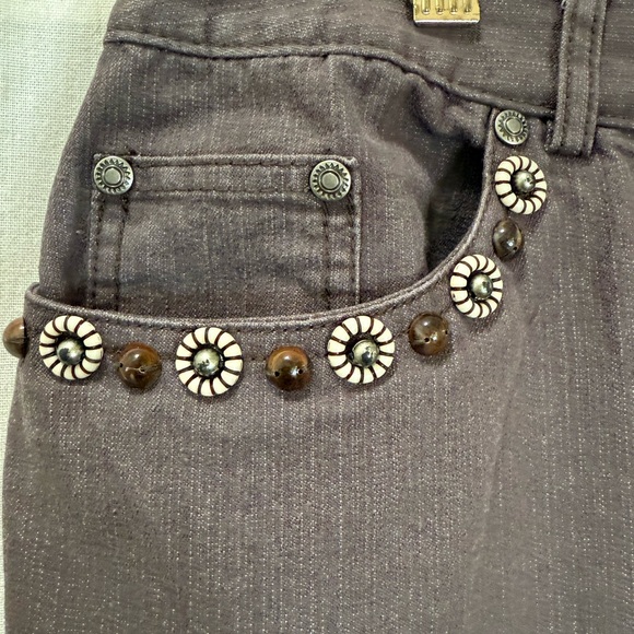 Ruby Rd. Embellished Straight Leg Pants Size 16 | Brown Beaded Floral Pocket - Picture 3 of 5